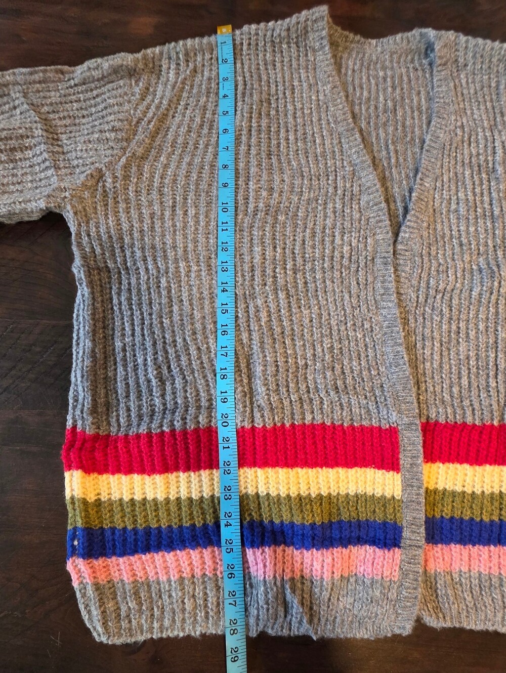 Chunky Knit Oversized Open Cardigan Balloon Sleeve Rainbow Stripe Sweater, L NWT - Picture 11 of 17